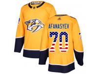 Men's Hockey Nashville Predators #70 Egor Afanasyev Gold USA Flag Fashion Jersey