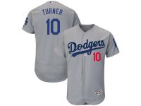 Men's Los Angeles Dodgers Justin Turner Majestic Gray Road Flex Base Authentic Collection Player Jersey