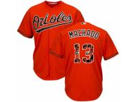 Men's Majestic Baltimore Orioles #13 Manny Machado Orange Team Logo Fashion Cool Base MLB Jersey