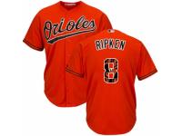Men's Majestic Baltimore Orioles #8 Cal Ripken Orange Team Logo Fashion Cool Base MLB Jersey