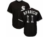Men's Majestic Chicago White Sox #11 Luis Aparicio Black Team Logo Fashion Cool Base MLB Jersey