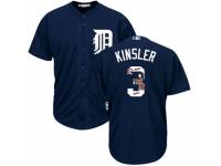 Men's Majestic Detroit Tigers #3 Ian Kinsler Navy Blue Team Logo Fashion Cool Base MLB Jersey