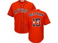 Men's Majestic Houston Astros #15 Carlos Beltran Authentic Orange Team Logo Fashion Cool Base MLB Jersey