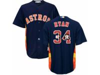 Men's Majestic Houston Astros #34 Nolan Ryan Navy Blue Team Logo Fashion Cool Base MLB Jersey