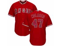 Men's Majestic Los Angeles Angels of Anaheim #47 Ricky Nolasco Red Team Logo Fashion Cool Base MLB Jersey