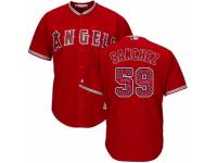Men's Majestic Los Angeles Angels of Anaheim #59 Tony Sanchez Red Team Logo Fashion Cool Base MLB Jersey
