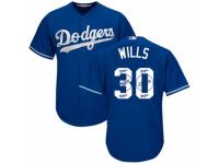 Men's Majestic Los Angeles Dodgers #30 Maury Wills Royal Blue Team Logo Fashion Cool Base MLB Jersey