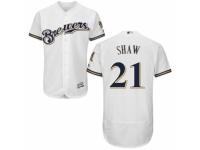 Men's Majestic Milwaukee Brewers #21 Travis Shaw White Royal Flexbase Authentic Collection MLB Jersey