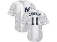 Men's Majestic New York Yankees #11 Brett Gardner White Team Logo Fashion MLB Jersey