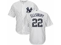 Men's Majestic New York Yankees #22 Jacoby Ellsbury White Team Logo Fashion MLB Jersey