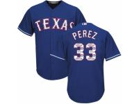 Men's Majestic Texas Rangers #33 Martin Perez Royal Blue Team Logo Fashion Cool Base MLB Jersey