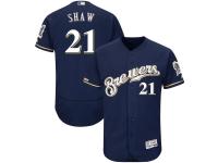 Men's Milwaukee Brewers Travis Shaw Majestic Navy Alternate Authentic Collection Flex Base Player Jersey