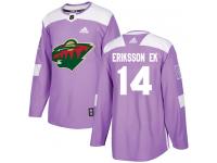 Men's Minnesota Wild #14 Joel Eriksson Ek Adidas Purple Authentic Fights Cancer Practice NHL Jersey