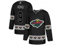 Men's Minnesota Wild #9 Mikko Koivu Adidas Black Authentic Team Logo Fashion NHL Jersey