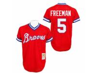 Men's Mitchell and Ness Atlanta Braves #5 Freddie Freeman Red Throwback MLB Jersey