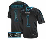 Men's Nike Carolina Panthers #1 Cam Newton Elite Lights Out Black Autographed NFL Jersey