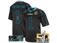 Men's Nike Carolina Panthers #1 Cam Newton Elite Lights Out Black Autographed Super Bowl L NFL Jersey