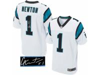 Men's Nike Carolina Panthers #1 Cam Newton White Elite Autographed NFL Jersey