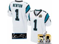 Men's Nike Carolina Panthers #1 Cam Newton White Elite Autographed Super Bowl L NFL Jersey