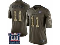 Men's Nike New England Patriots #11 Julian Edelman Limited Green Salute to Service Super Bowl LI Champions NFL Jersey