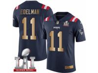 Men's Nike New England Patriots #11 Julian Edelman Limited Navy Gold Rush Super Bowl LI 51 NFL Jersey