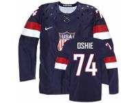 Men's Nike Team USA #74 T. J. Oshie Premier Navy Blue Away 2014 Olympic Hockey Jersey