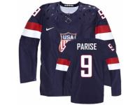 Men's Nike Team USA #9 Zach Parise Premier Navy Blue Away 2014 Olympic Hockey Jersey
