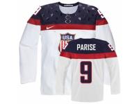 Men's Nike Team USA #9 Zach Parise Premier White Home 2014 Olympic Hockey Jersey