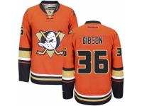 Men's Reebok Anaheim Ducks #36 John Gibson Premier Orange Third NHL Jersey