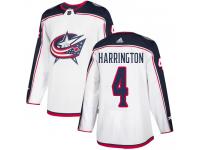 Men's Reebok Columbus Blue Jackets #4 Scott Harrington White Away Authentic NHL Jersey