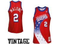 Mitchell & Ness Moses Malone Philadelphia 76ers 1993-94 Hardwood Classics Throwback Authentic Home Jersey - Red