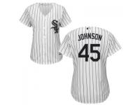 MLB Chicago White Sox #45 Erik Johnson Women White Stripe Cool Base Jersey