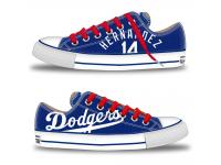 MLB Men/Women Los Angeles Dodgers #14 Enrique Hernandez Royal Hand Painted Unisex Low-Top Canvas Shoes