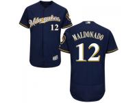 MLB Milwaukee Brewers #12 Martin Maldonado Men Navy-Gold Authentic Flexbase Collection Jersey