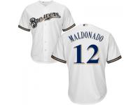 MLB Milwaukee Brewers #12 Martin Maldonado Men White-Royal Cool Base Jersey