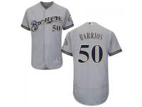 MLB Milwaukee Brewers #50 Yhonathan Barrios Men Grey Authentic Flexbase Collection Jersey