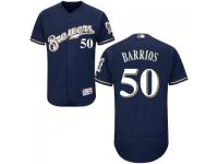 MLB Milwaukee Brewers #50 Yhonathan Barrios Men Navy-Gold Authentic Flexbase Collection Jersey