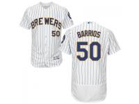 MLB Milwaukee Brewers #50 Yhonathan Barrios Men White Authentic Flexbase Collection Jersey