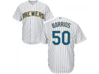 MLB Milwaukee Brewers #50 Yhonathan Barrios Men White Cool Base Jersey