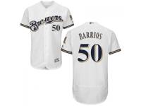 MLB Milwaukee Brewers #50 Yhonathan Barrios Men White-Royal Authentic Flexbase Collection Jersey