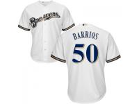 MLB Milwaukee Brewers #50 Yhonathan Barrios Men White-Royal Cool Base Jersey