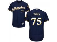 MLB Milwaukee Brewers #75 Zach Jones Men Navy-Gold Authentic Flexbase Collection Jersey