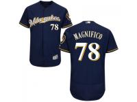 MLB Milwaukee Brewers #78 Damien Magnifico Men Navy-Gold Authentic Flexbase Collection Jersey