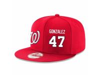 MLB 's Washington Nationals #47 Gio Gonzalez Stitched New Era Snapback Adjustable Player Hat - Red White
