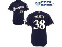 Navy Blue Wily Peralta Men #38 Majestic MLB Milwaukee Brewers Cool Base Alternate Jersey