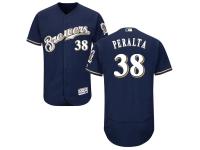 Navy Blue Wily Peralta Men #38 Majestic MLB Milwaukee Brewers Flexbase Collection Jersey