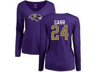 Nike Brandon Carr Purple Name & Number Logo Women's - NFL Baltimore Ravens #24 Long Sleeve T-Shirt