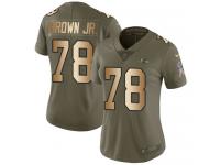 Nike Orlando Brown Jr. Limited Olive Gold Women's Jersey - NFL Baltimore Ravens #78 2017 Salute to Service