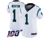 Nike Panthers #1 Cam Newton White Women's Stitched NFL 100th Season Vapor Limited Jersey