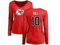 Nike Tyreek Hill Red Name & Number Logo Slim Fit Women's - NFL Kansas City Chiefs #10 Long Sleeve T-Shirt